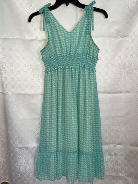 Girls' Aqua Tie-Shoulder Smocked Midi Dress